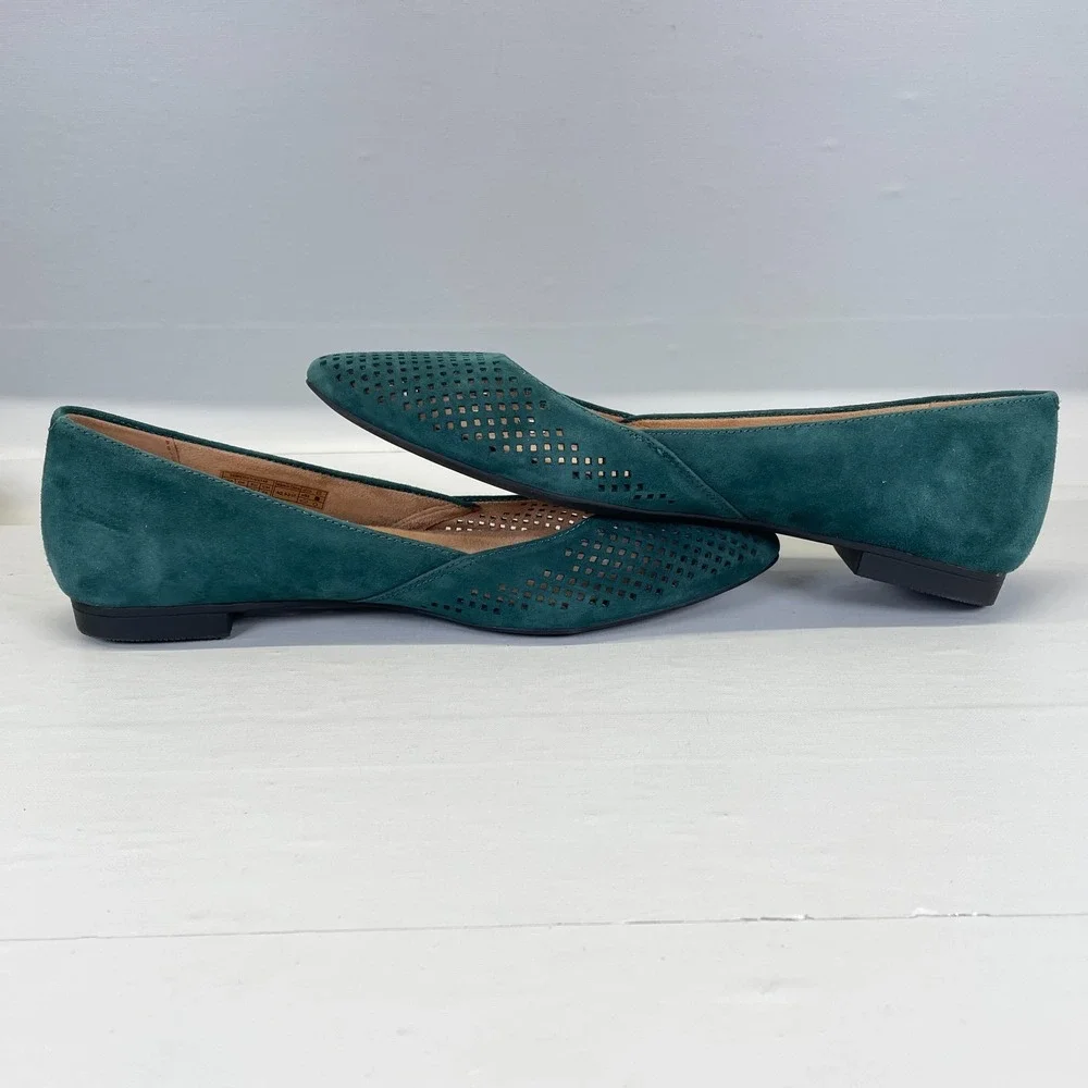 Vionic Posey Shoes Womens Size 8 Green Suede Slip On Pointed Toe Ballet Flats